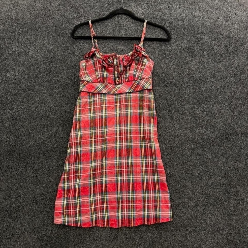 Arizona Plaid Mini Dress Womens Small Red Cotton Boho Slip Sundress